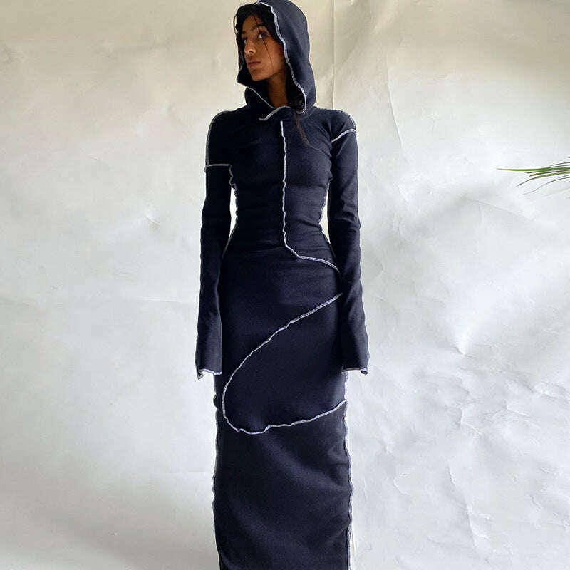 KIMLUD, Women's Dress New Casual Hooded Long Sleeve Sexy Elegant Party Dresses for Women 2023 Outfits Dresses Streetwear Skinny Bodycon, KIMLUD Womens Clothes