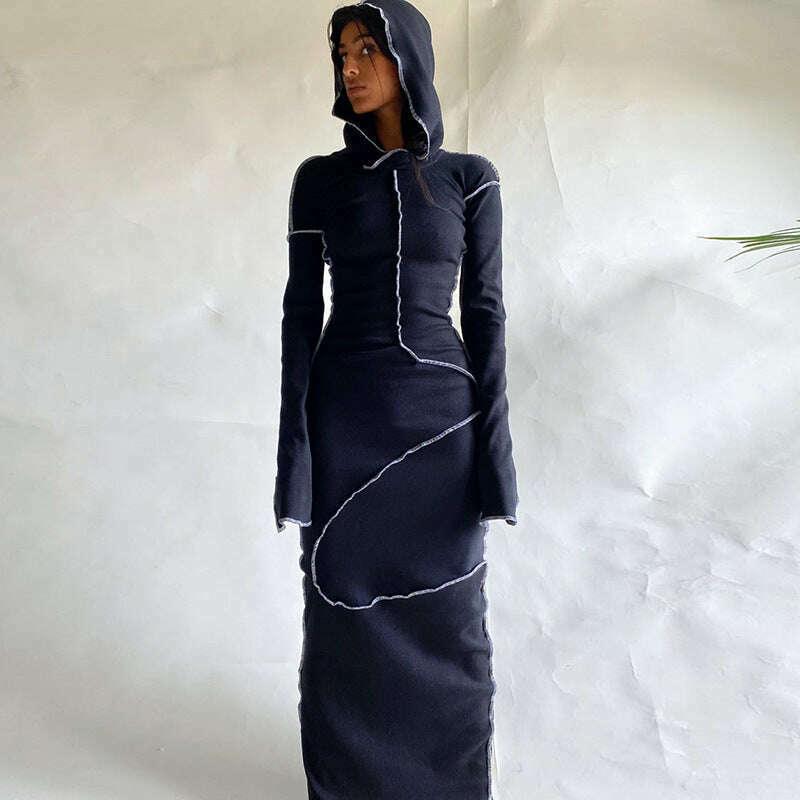 KIMLUD, Women's Dress New Casual Hooded Long Sleeve Elegant Party Dresses for Women 2023 Outfits Dresses Streetwear Skinny Bodycon, KIMLUD Womens Clothes
