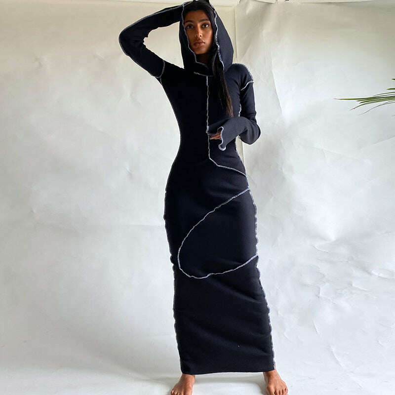 KIMLUD, Women's Dress New Casual Hooded Long Sleeve Sexy Elegant Party Dresses for Women 2023 Outfits Dresses Streetwear Skinny Bodycon, KIMLUD Womens Clothes