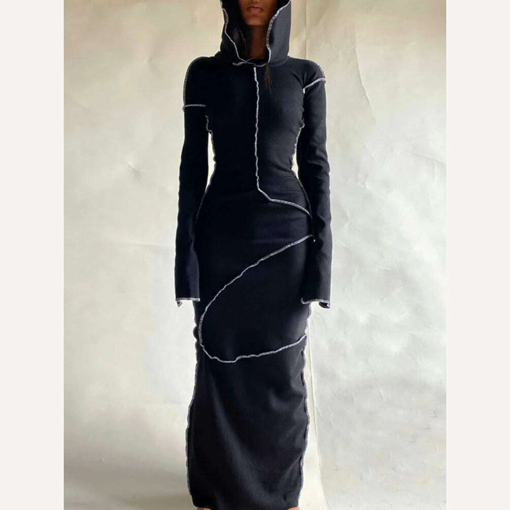KIMLUD, Women's Dress New Casual Hooded Long Sleeve Sexy Elegant Party Dresses for Women 2023 Outfits Dresses Streetwear Skinny Bodycon, KIMLUD Womens Clothes