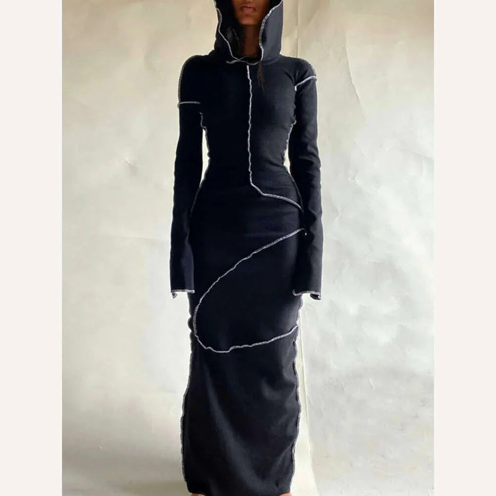 KIMLUD, Women's Dress New Casual Hooded Long Sleeve Elegant Party Dresses for Women 2023 Outfits Dresses Streetwear Skinny Bodycon, KIMLUD Womens Clothes