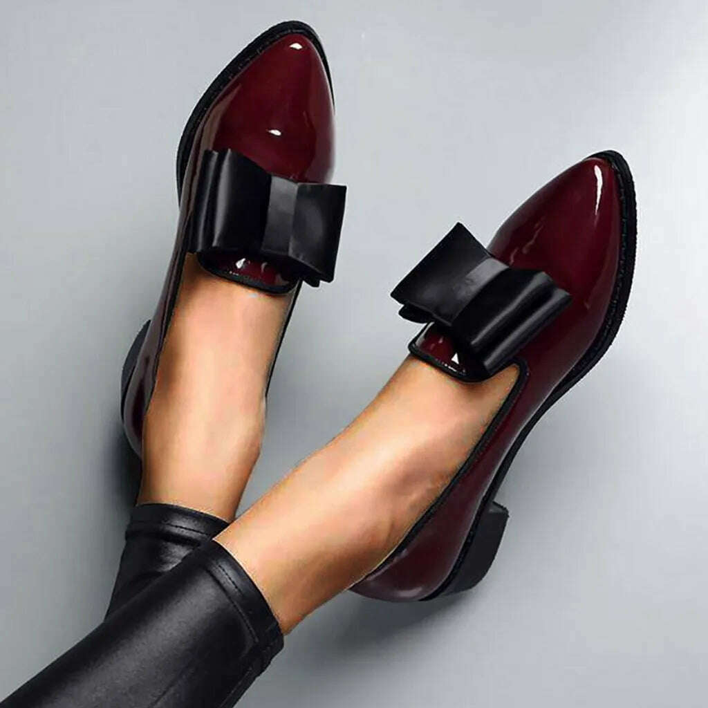 KIMLUD, Women's Flats spring summer shoes woman sandalias2022 slides shoes designer Loafers Patent Leather Low Heels Oxford sport Shoe, PU Wine Red 2 / CN 35 (EU Size 34), KIMLUD APPAREL - Womens Clothes