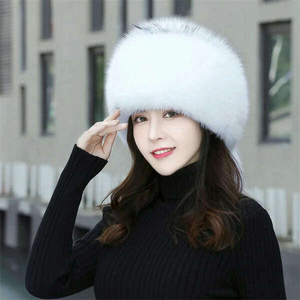 KIMLUD, Women's Fox Fur Hats 2022 New Fox Fur Windproof Warm Earmuffs Winter Hats Women's Fur Hats Russian Hats, White / M(56-58cm), KIMLUD APPAREL - Womens Clothes