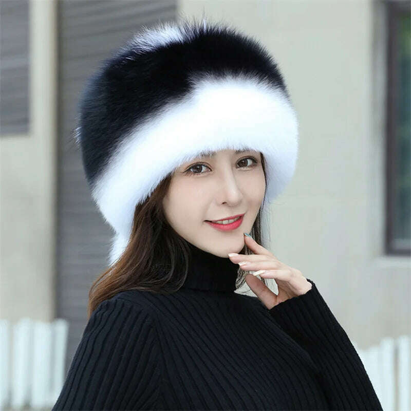 KIMLUD, Women's Fox Fur Hats 2022 New Fox Fur Windproof Warm Earmuffs Winter Hats Women's Fur Hats Russian Hats, KIMLUD Womens Clothes