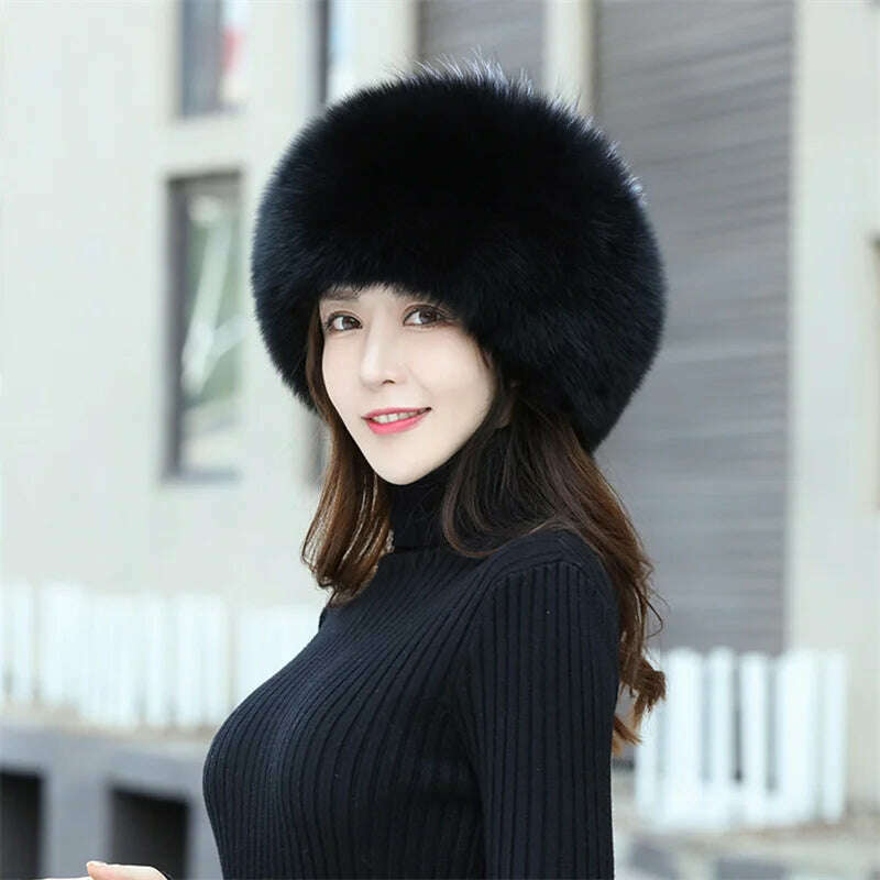 KIMLUD, Women's Fox Fur Hats 2022 New Fox Fur Windproof Warm Earmuffs Winter Hats Women's Fur Hats Russian Hats, KIMLUD Womens Clothes
