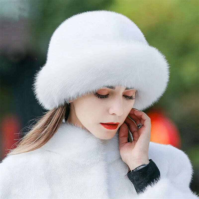 KIMLUD, Women's Fox Fur Hats 2022 New Mink Fur Windproof Warm Earmuffs Winter Hats Women's Fur Hats Russian Fox Mink Stitching Hats, KIMLUD Womens Clothes