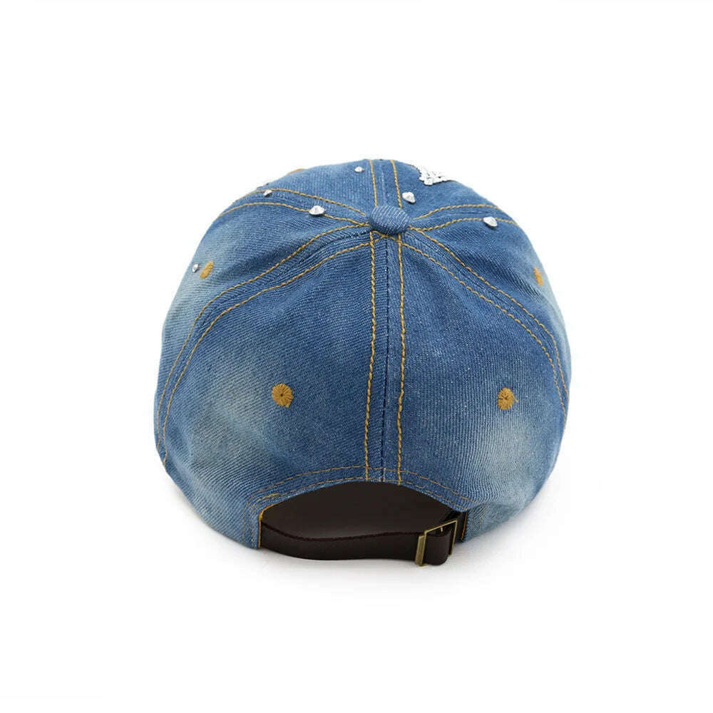KIMLUD, Women's Hat Diamond Flower Cowboy Female Bone Baseball Cap Summer Style Casquette Jeans Hat Cowboy Hat Baseball Hats, KIMLUD Womens Clothes