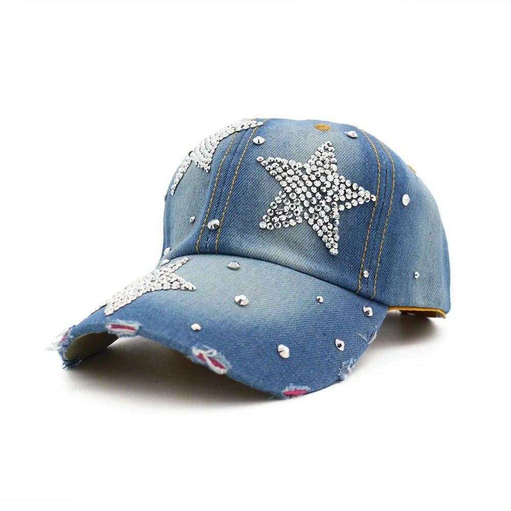 KIMLUD, Women's Hat Diamond Flower Cowboy Female Bone Baseball Cap Summer Style Casquette Jeans Hat Cowboy Hat Baseball Hats, KIMLUD Womens Clothes