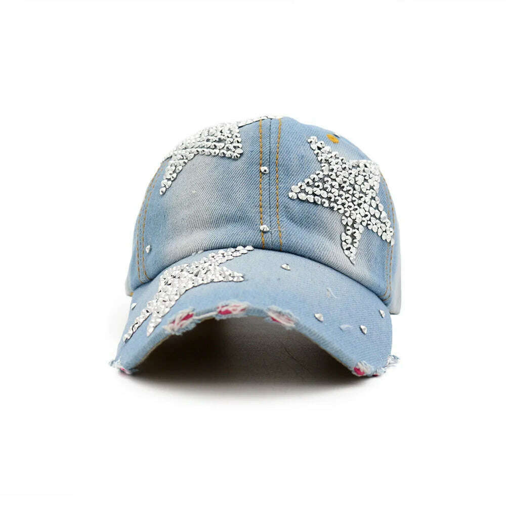 KIMLUD, Women's Hat Diamond Flower Cowboy Female Bone Baseball Cap Summer Style Casquette Jeans Hat Cowboy Hat Baseball Hats, KIMLUD Womens Clothes
