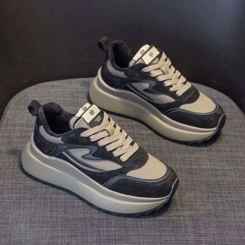 KIMLUD, Women's Shoes Fashion Thick Sole Casual Shoes Womens Sneakers Versatile Fashion Platform Sneakers Flat Walking Footwear, Black / 35, KIMLUD APPAREL - Womens Clothes