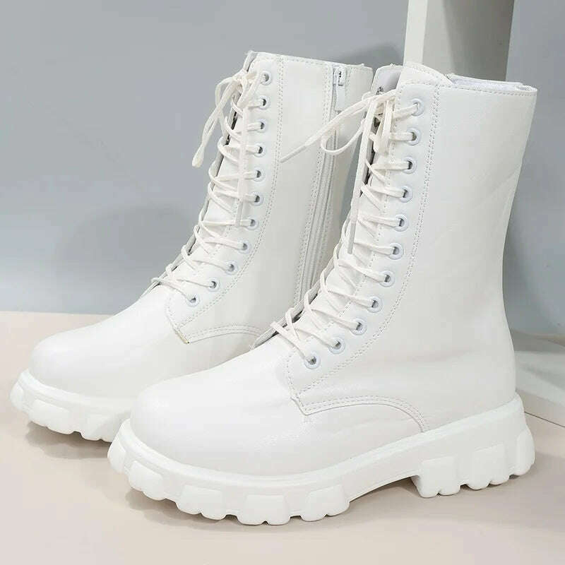 KIMLUD, Women's Shoes Mid Calf Boots Gothic Punk Casual White Platform Woman Medium Heel Spring Summer 2022 Elegant with Free Shipping, White / 35, KIMLUD APPAREL - Womens Clothes