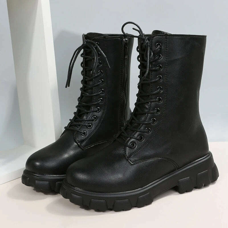 KIMLUD, Women's Shoes Mid Calf Boots Gothic Punk Casual White Platform Woman Medium Heel Spring Summer 2022 Elegant with Free Shipping, Black / 35, KIMLUD APPAREL - Womens Clothes
