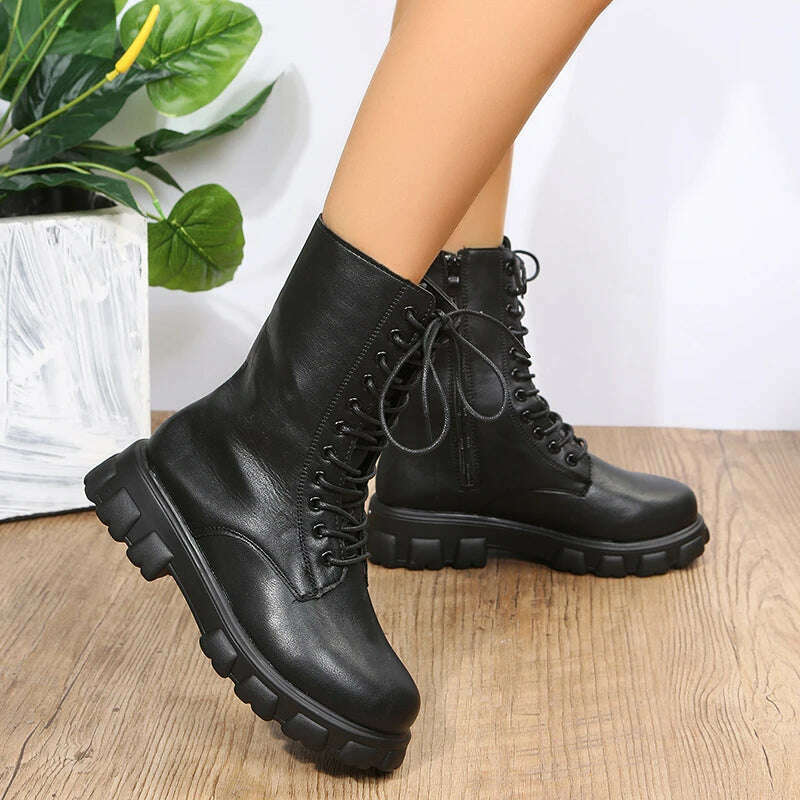 KIMLUD, Women's Shoes Mid Calf Boots Gothic Punk Casual White Platform Woman Medium Heel Spring Summer 2022 Elegant with Free Shipping, KIMLUD Womens Clothes