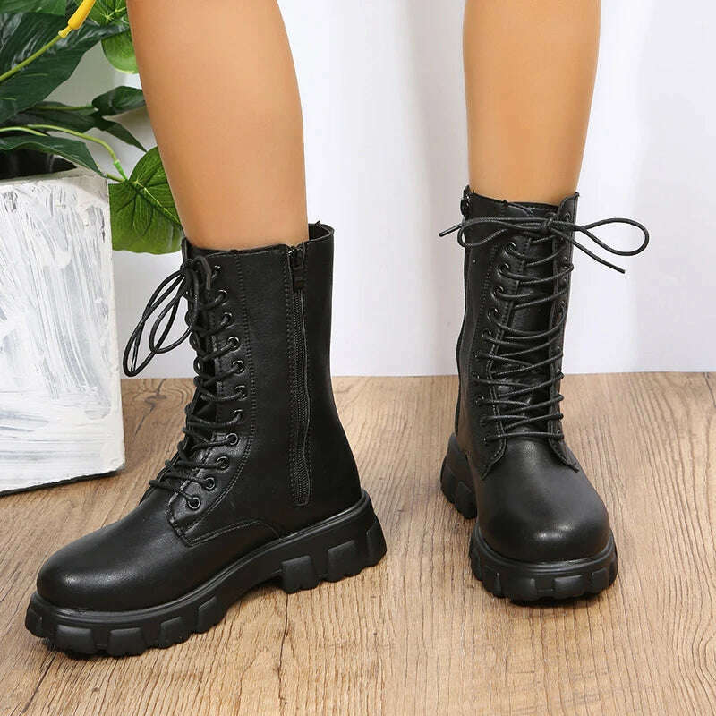 KIMLUD, Women's Shoes Mid Calf Boots Gothic Punk Casual White Platform Woman Medium Heel Spring Summer 2022 Elegant with Free Shipping, KIMLUD Womens Clothes