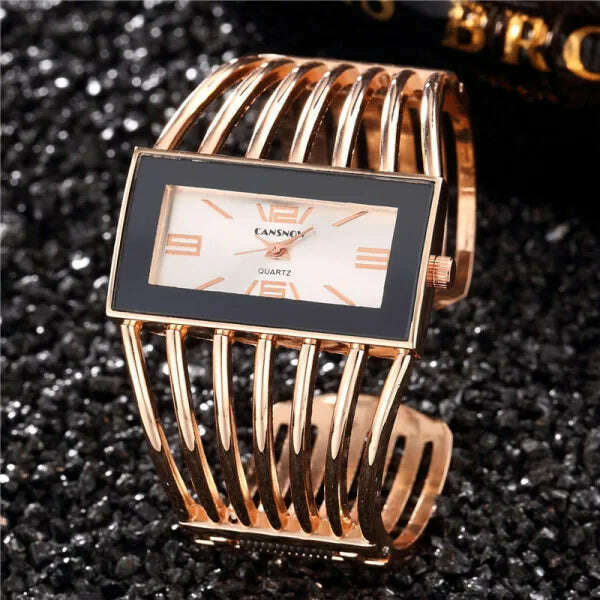 KIMLUD, Women's Watches New Luxury Bangle Steel Bracelet Fashion Rectangle Small Dial Ladies Quartz Wristwatches Clock Relogio Feminino, Rose Gold White, KIMLUD APPAREL - Womens Clothes