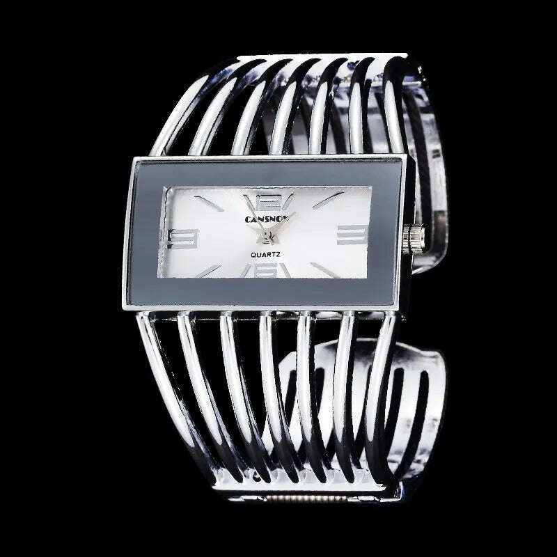 KIMLUD, Women's Watches New Luxury Bangle Steel Bracelet Fashion Rectangle Small Dial Ladies Quartz Wristwatches Clock Relogio Feminino, Silver Black, KIMLUD APPAREL - Womens Clothes