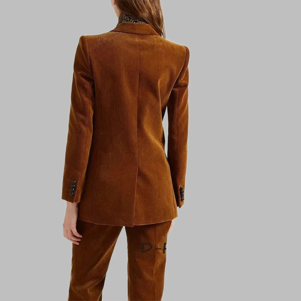 KIMLUD, Women's 2 Piece Suit Female Double Breasted Corduroy Pant Sets Fashion Slim Fit Blazer Set костюм женский, KIMLUD Womens Clothes