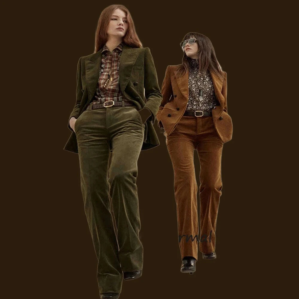 KIMLUD, Women's 2 Piece Suit Female Double Breasted Corduroy Pant Sets Fashion Slim Fit Blazer Set костюм женский, KIMLUD Womens Clothes