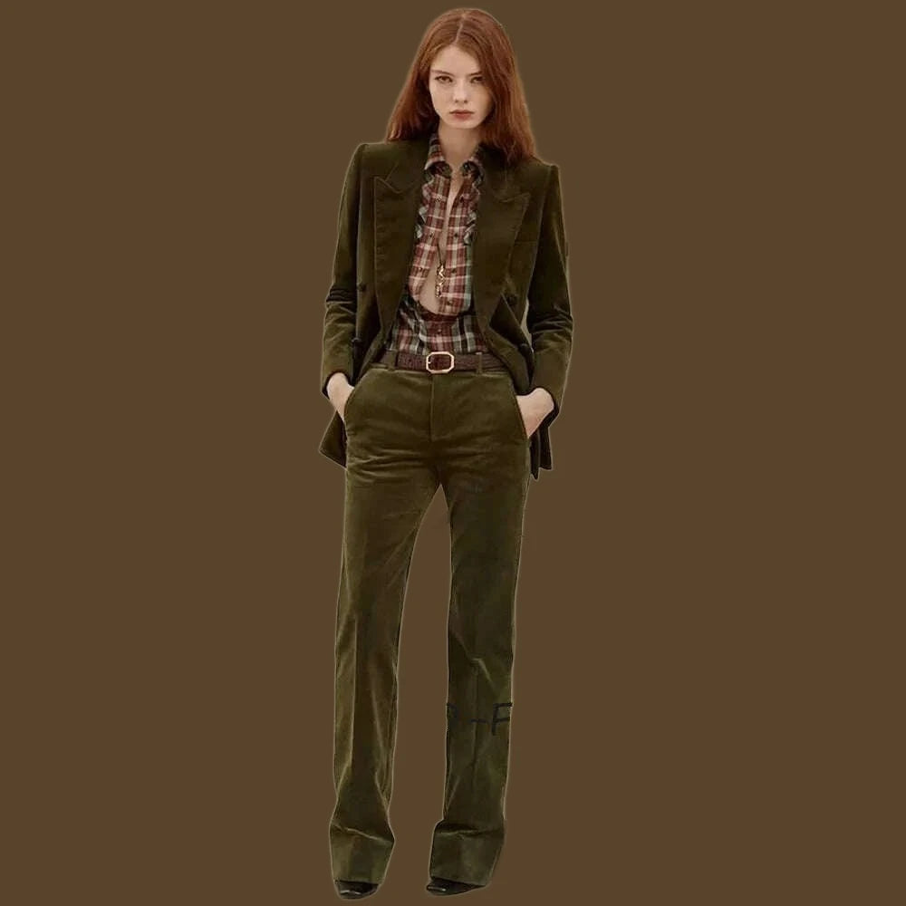 KIMLUD, Women's 2 Piece Suit Female Double Breasted Corduroy Pant Sets Fashion Slim Fit Blazer Set костюм женский, KIMLUD Womens Clothes