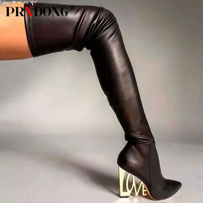 KIMLUD, Women's 2023 New Sexy Gold High Heels Autumn WInter Warm Stretch Boots Black Pointed Toe Dress Party Over The Knee Boots 34-43, black / 34, KIMLUD APPAREL - Womens Clothes