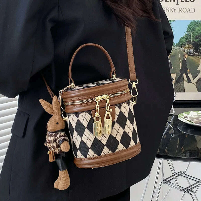 KIMLUD, Women's Bag for Women Fashion Luxury Designer Zipper Small Handbags For Women Leather Bucket Shoulder Bag 2023 New Trend Pendant, KIMLUD Womens Clothes