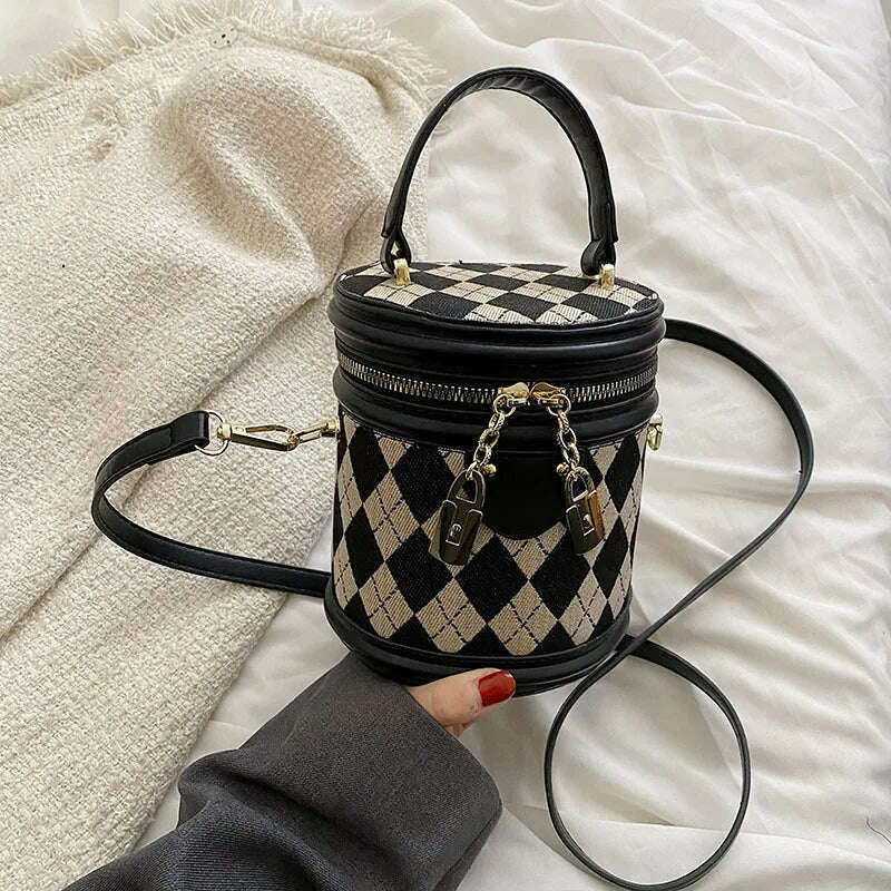 KIMLUD, Women's Bag for Women Fashion Luxury Designer Zipper Small Handbags For Women Leather Bucket Shoulder Bag 2023 New Trend Pendant, Black-no doll, KIMLUD Womens Clothes