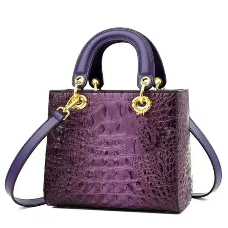 KIMLUD, Women's Bag Retro Crocodile High Quality Luxury Brand Designer Leather Shoulder Bag Ladies Messenger Handbag Totes, Purple / CHINA, KIMLUD APPAREL - Womens Clothes