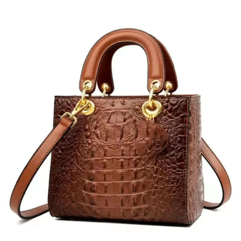 KIMLUD, Women's Bag Retro Crocodile High Quality Luxury Brand Designer Leather Shoulder Bag Ladies Messenger Handbag Totes, Brown / CHINA, KIMLUD APPAREL - Womens Clothes