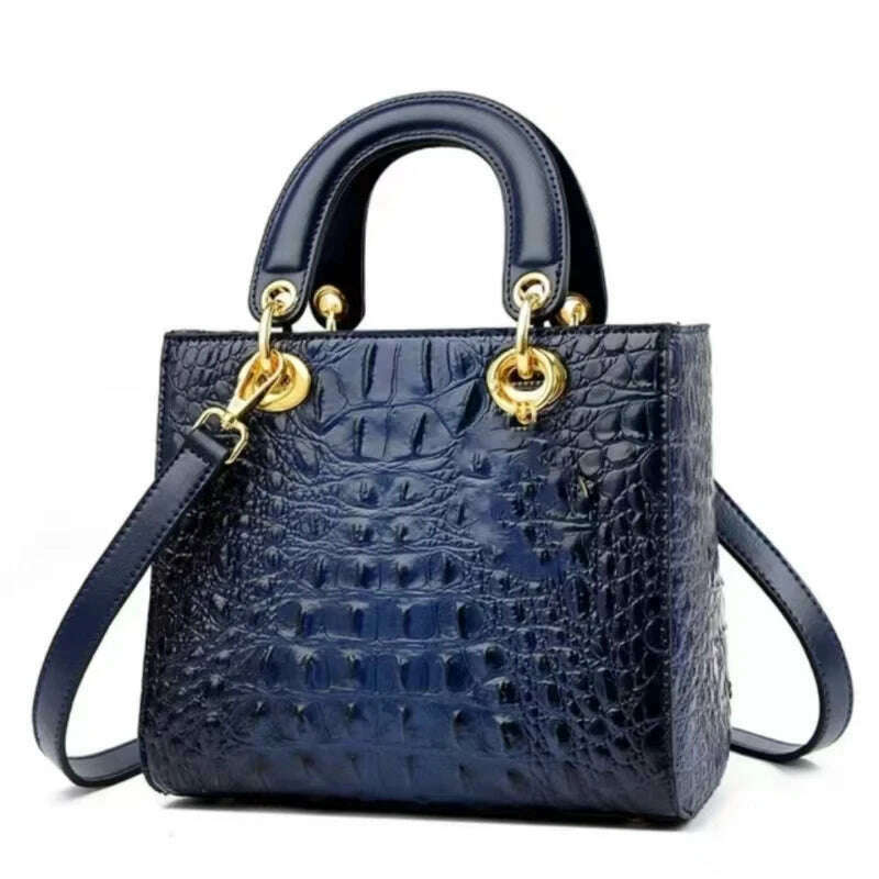 KIMLUD, Women's Bag Retro Crocodile High Quality Luxury Brand Designer Leather Shoulder Bag Ladies Messenger Handbag Totes, Blue / CHINA, KIMLUD APPAREL - Womens Clothes