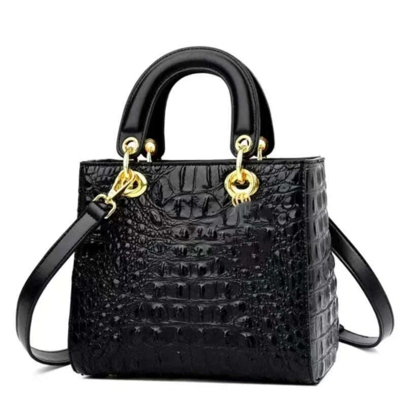 KIMLUD, Women's Bag Retro Crocodile High Quality Luxury Brand Designer Leather Shoulder Bag Ladies Messenger Handbag Totes, Black / CHINA, KIMLUD APPAREL - Womens Clothes