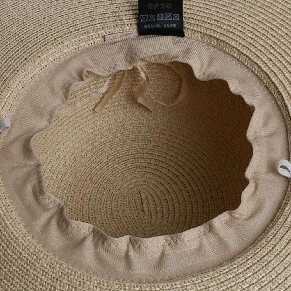 KIMLUD, Women's Big Straw Sun Hats Foldable Wide Brim UPF50+ Summer Beach Holiday Roll up Cap Elegant Panama Fashion Fisherman Hat, KIMLUD Womens Clothes