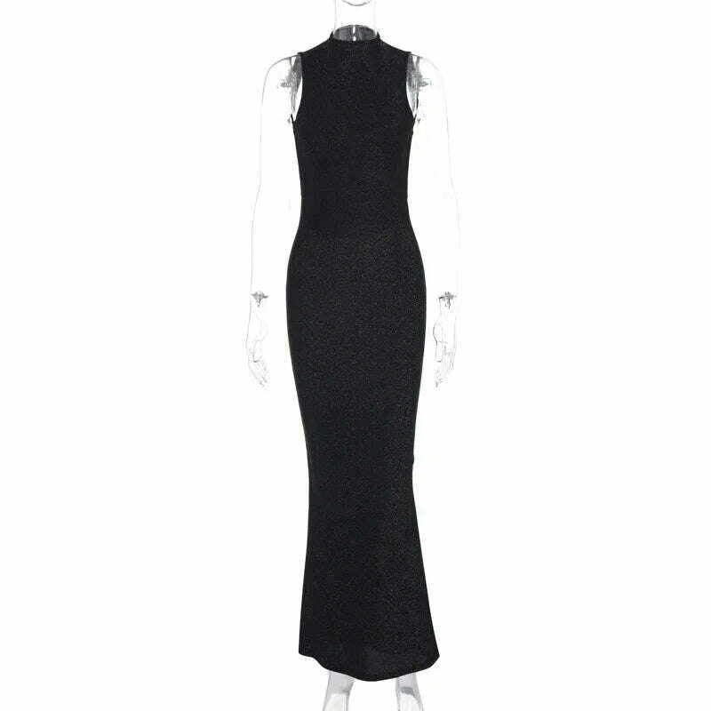 KIMLUD, Women's Black Evening Dress Sexy Backless Sleeveless Dress 2024 Spring Summer Fashion Elegant Halter Long Dresses, Black / M, KIMLUD APPAREL - Womens Clothes