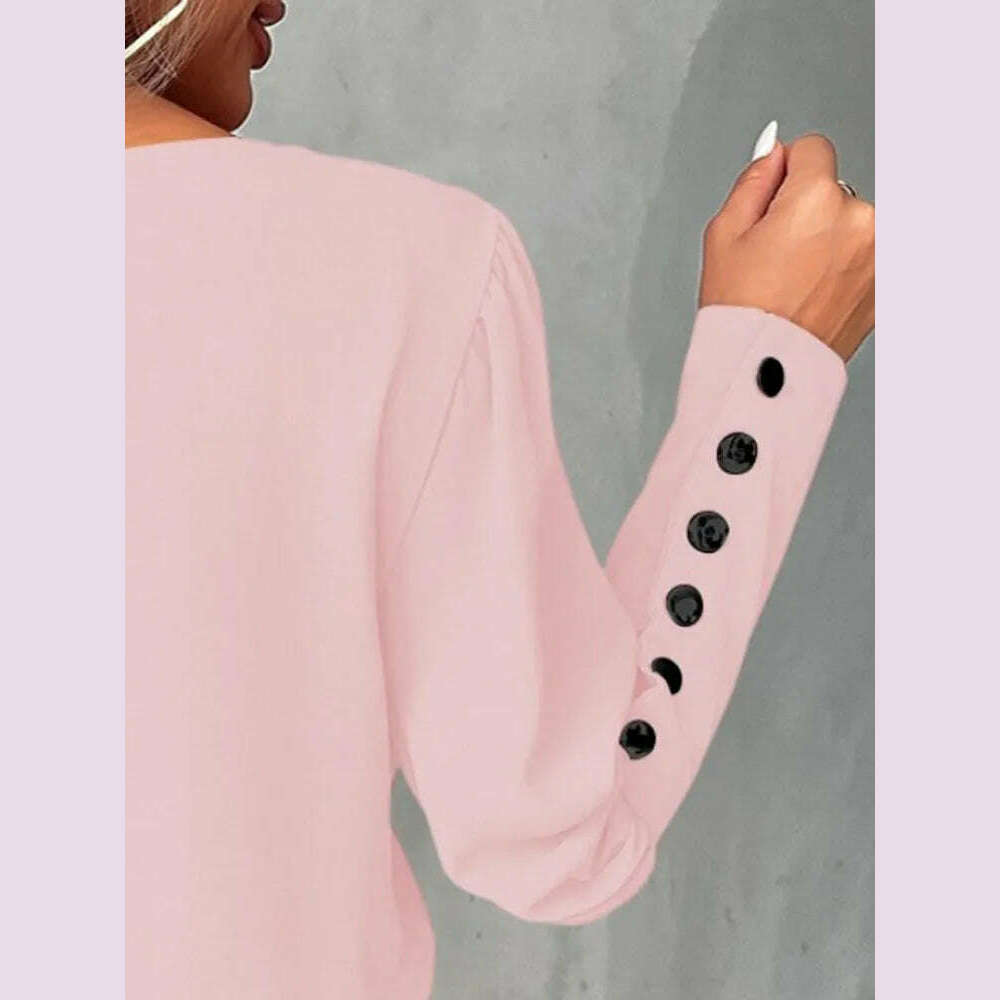 Women's Casual Shirt Autumn Fashion V-neck Patchwork White Long Sleeve Button Office Lady Blouse Women Streetwear Tops Clothing - KIMLUD