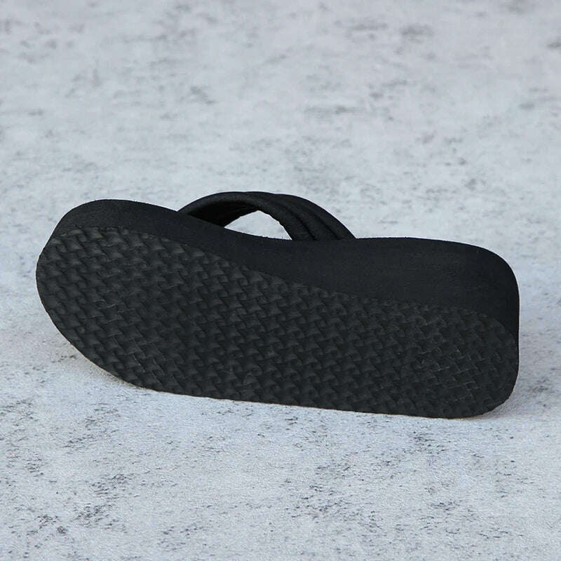 KIMLUD, Women's Clip Toe Platform Slippers Lightweight Wedges Non-Slip Flip Flops Solid Color Thick Bottom Beach Shoes, KIMLUD Womens Clothes