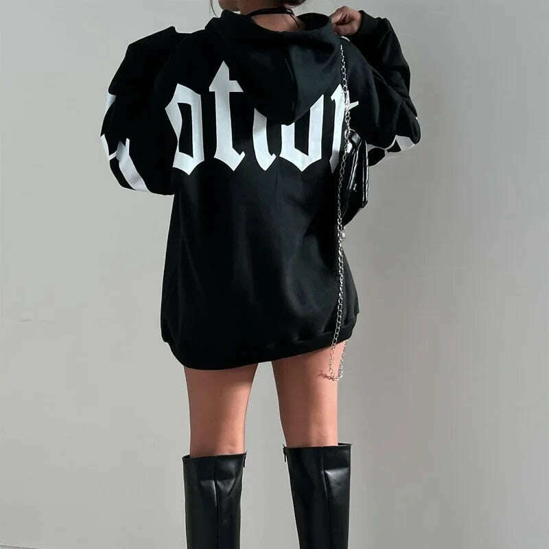 KIMLUD, Women's Clothing Trendy Casual Long Sleeve Hooded Hoodies Fashion Letter Print Y2K Oversize Sweatshirt Female Loose Top Pullover, KIMLUD Womens Clothes