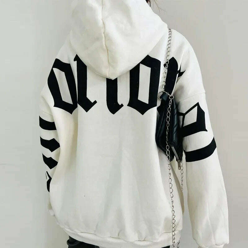 KIMLUD, Women's Clothing Trendy Casual Long Sleeve Hooded Hoodies Fashion Letter Print Y2K Oversize Sweatshirt Female Loose Top Pullover, KIMLUD Womens Clothes
