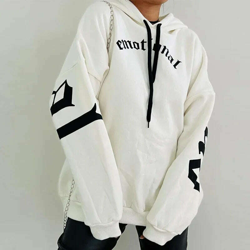 KIMLUD, Women's Clothing Trendy Casual Long Sleeve Hooded Hoodies Fashion Letter Print Y2K Oversize Sweatshirt Female Loose Top Pullover, 02 / S, KIMLUD APPAREL - Womens Clothes