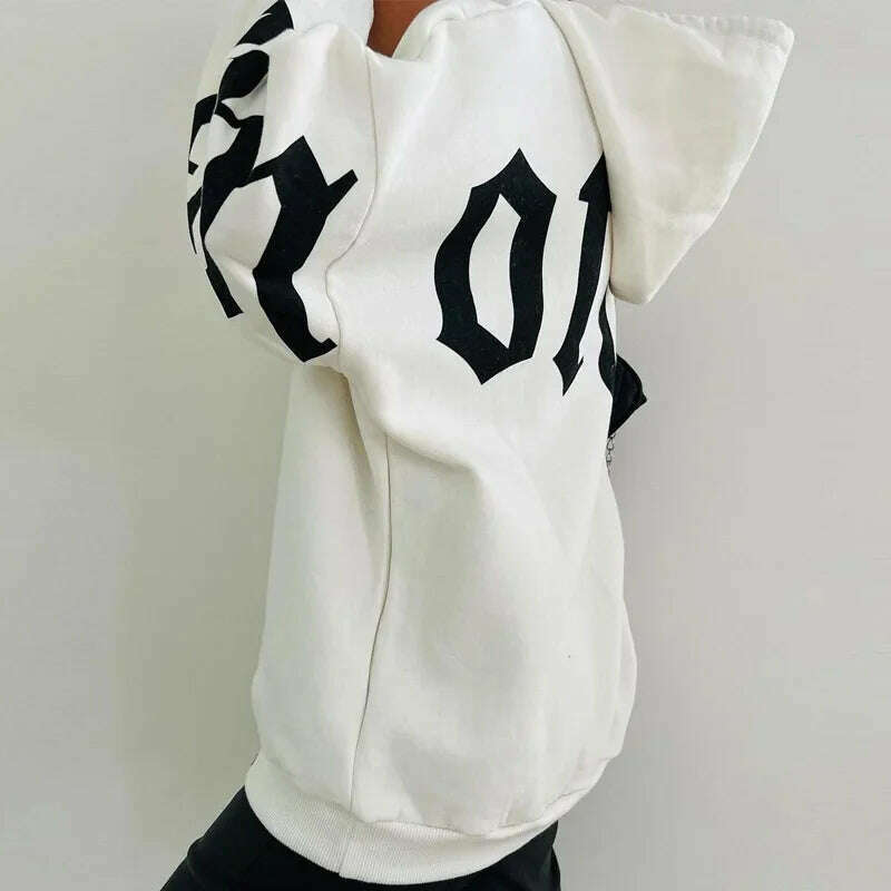 KIMLUD, Women's Clothing Trendy Casual Long Sleeve Hooded Hoodies Fashion Letter Print Y2K Oversize Sweatshirt Female Loose Top Pullover, KIMLUD Womens Clothes