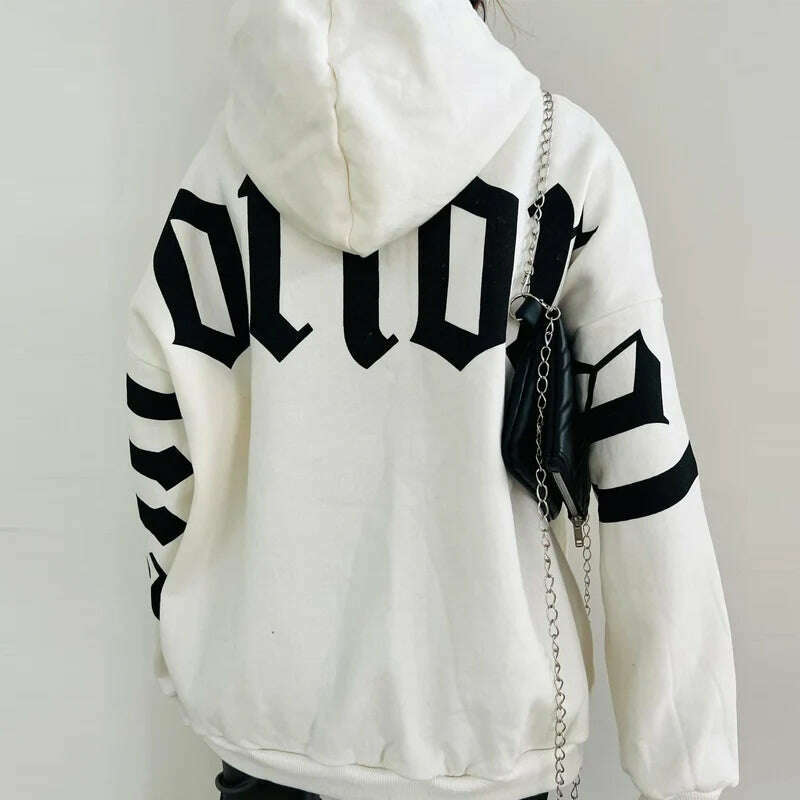 KIMLUD, Women's Clothing Trendy Casual Long Sleeve Hooded Hoodies Fashion Letter Print Y2K Oversize Sweatshirt Female Loose Top Pullover, KIMLUD Womens Clothes