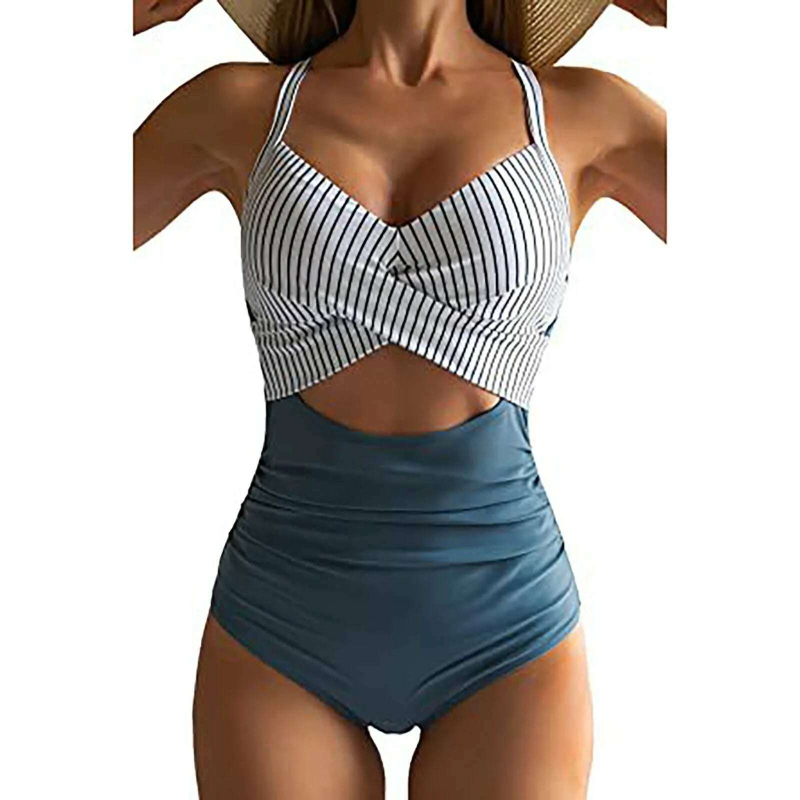 KIMLUD, Women's Colorful Sexy Hollow Cross Halter Bikini Beach Swimsuit (With Chest Pad Without Steel Bra), Blue / S, KIMLUD Womens Clothes