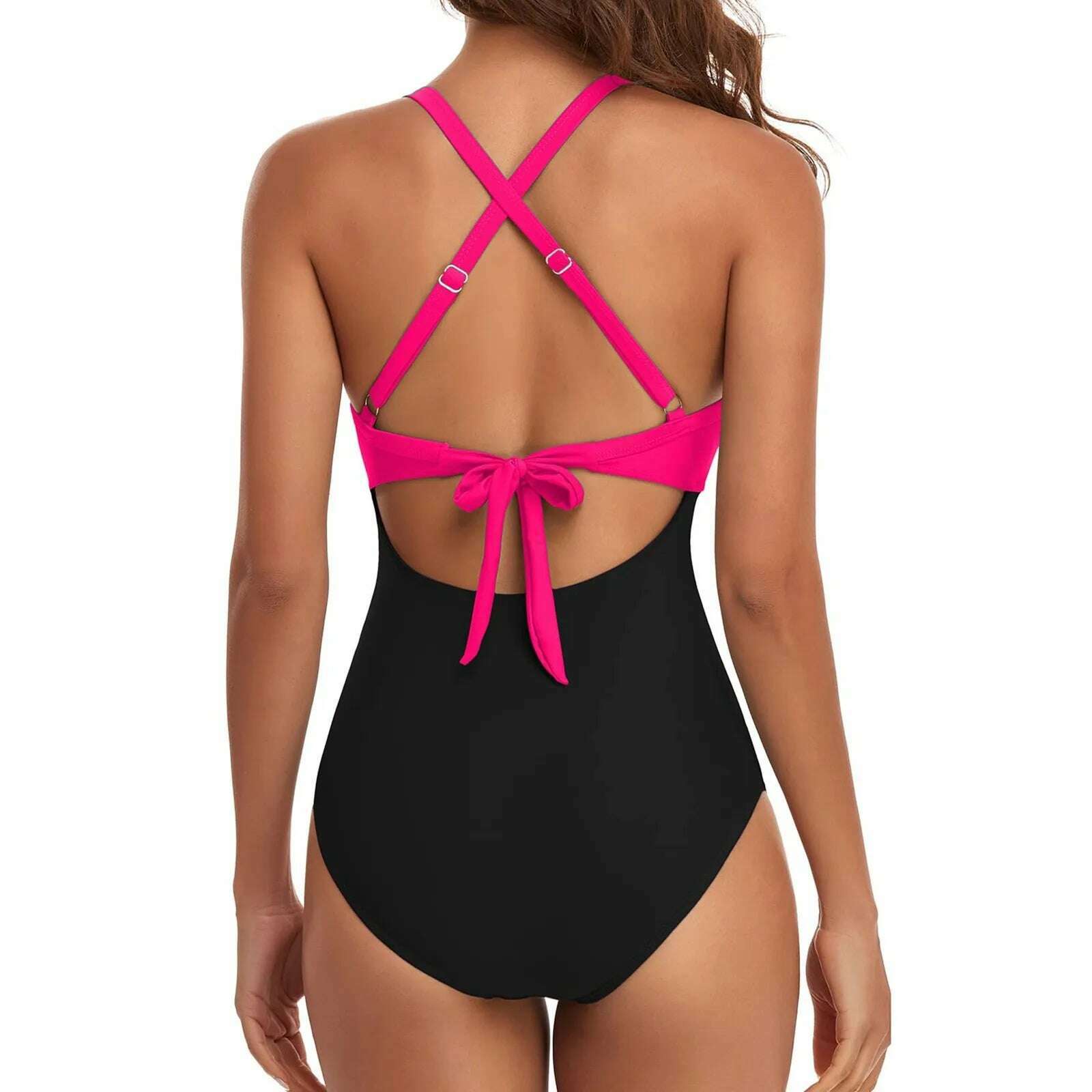 KIMLUD, Women's Colorful Sexy Hollow Cross Halter Bikini Beach Swimsuit (With Chest Pad Without Steel Bra), KIMLUD Womens Clothes