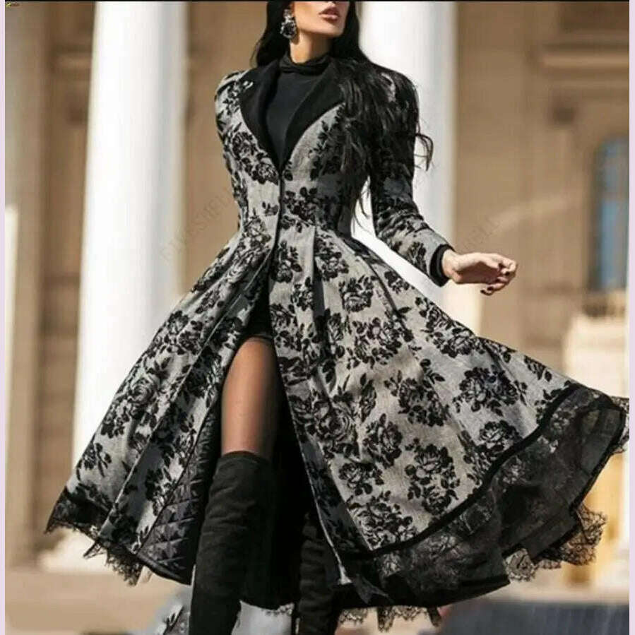 Women's Dress Autumn Winter Lady Coat Long Sleeve Medieval Lace Stitch Women's Dress Autumn Winter Lady Coat Long Sleeve Medieval Lace Stitch