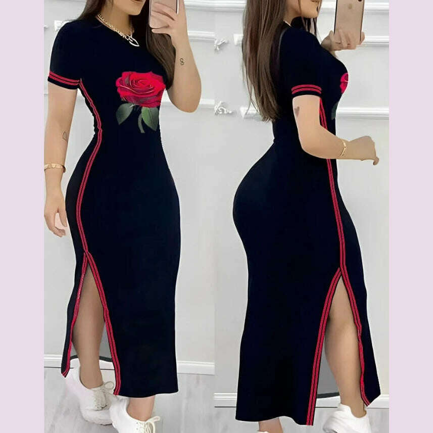sachin and babi light blue dress Womens Dresses 2024 Summer Fashion Striped Rose Print Side Slit Casual