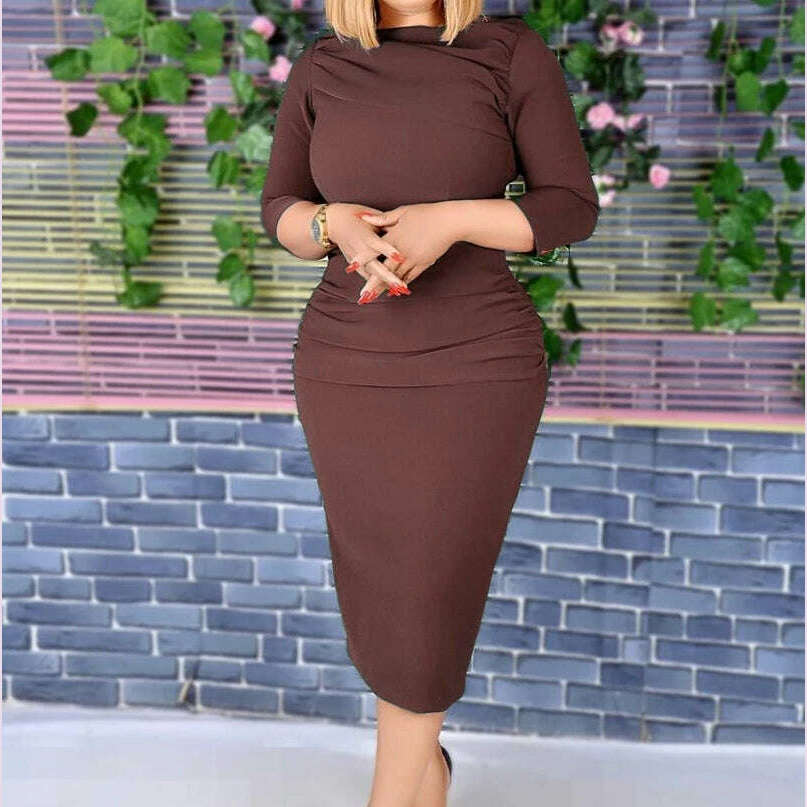 KIMLUD, Women's Elegant Pleated Wrap Hip Pencil Dress Temperament Commuting Female Clothes New Women Fashion Skinny High Waist Dresses, KIMLUD Womens Clothes