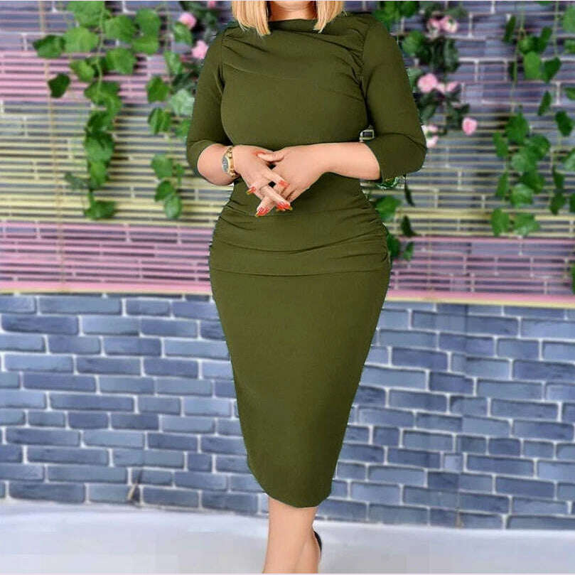 KIMLUD, Women's Elegant Pleated Wrap Hip Pencil Dress Temperament Commuting Female Clothes New Women Fashion Skinny High Waist Dresses, KIMLUD Womens Clothes