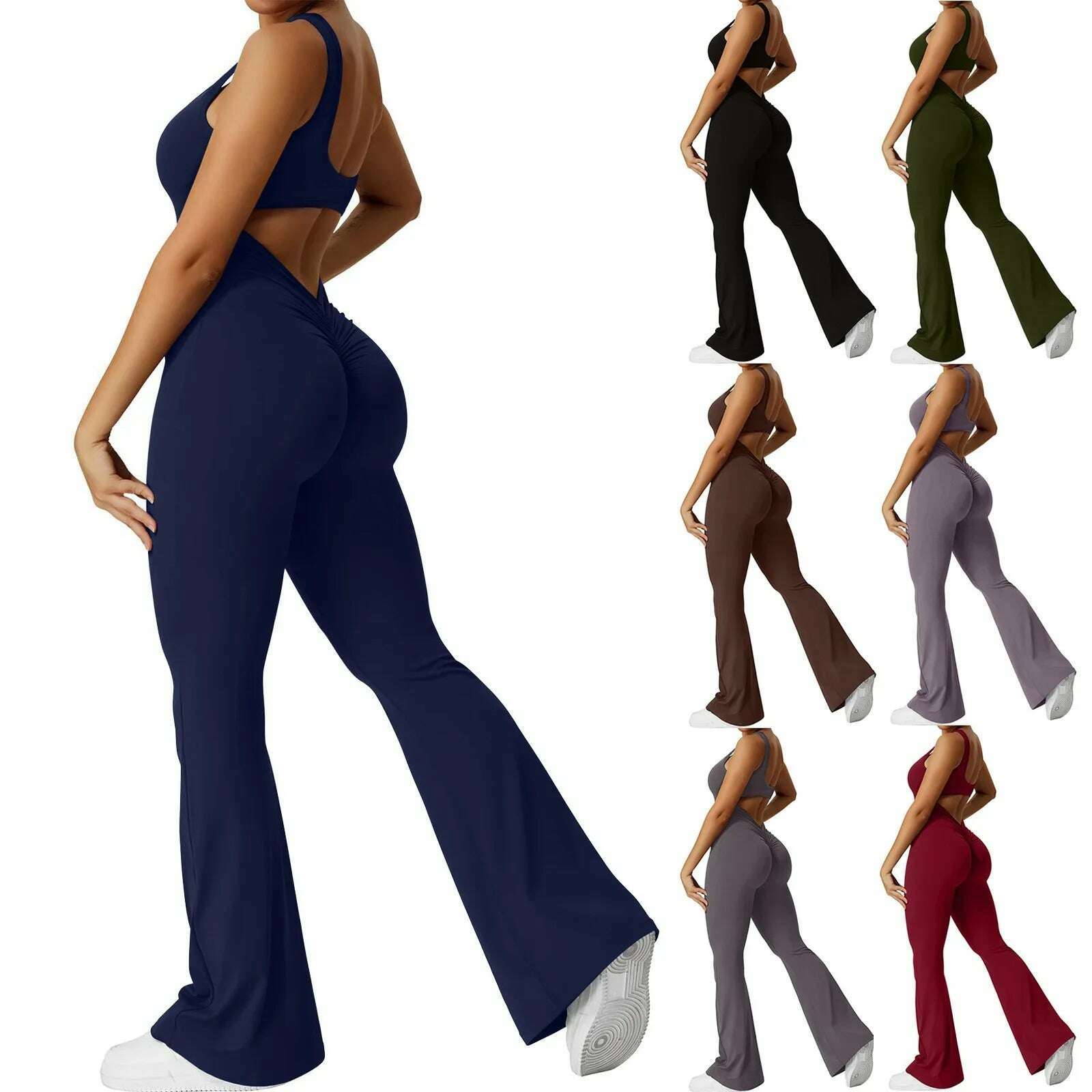 KIMLUD, Women's Fashion Jumpsuit Solid Color Sexy Backless Tight Fitting Clothing Elastic Sports Sleeveless Jumpsuit комбинезон женский, KIMLUD Womens Clothes