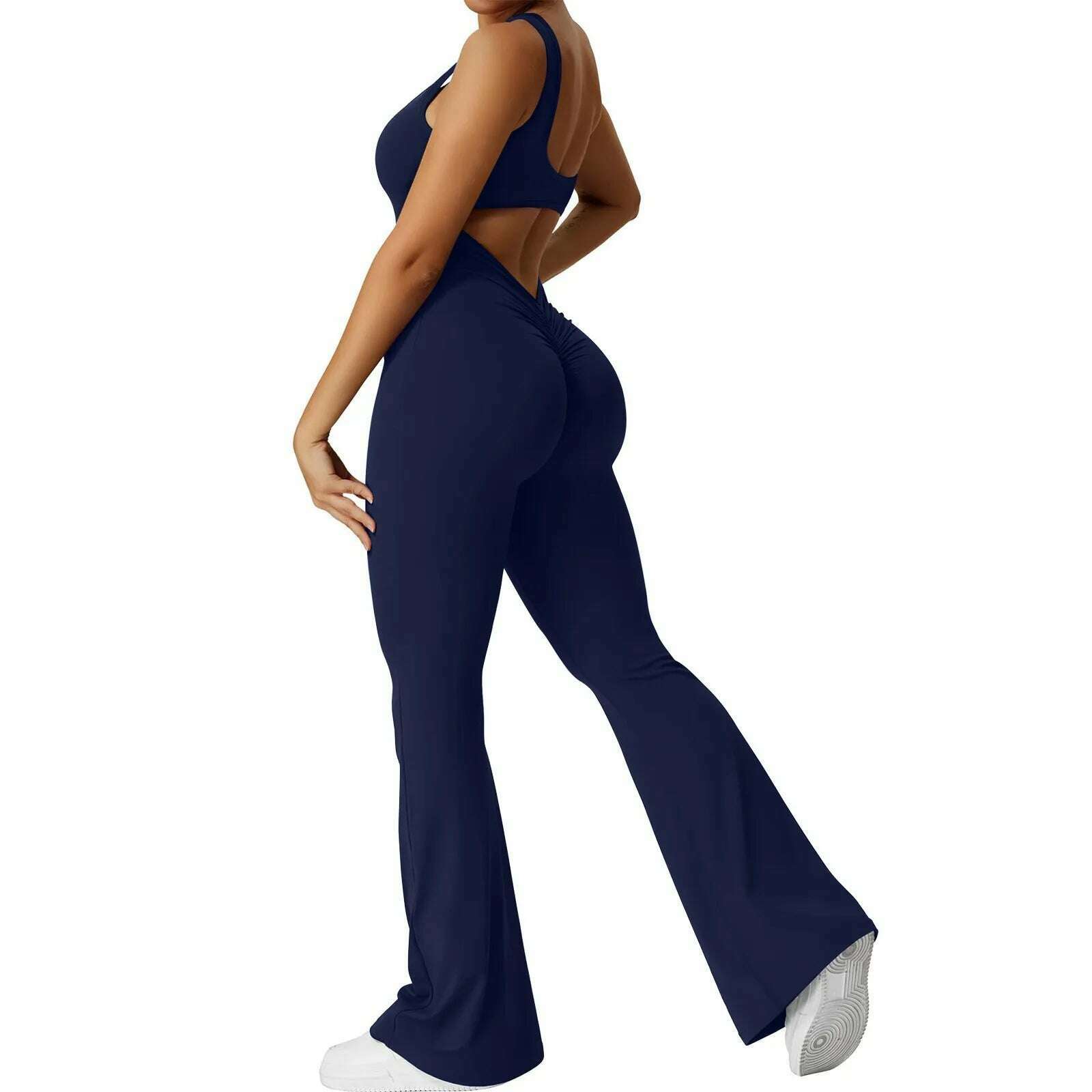 KIMLUD, Women's Fashion Jumpsuit Solid Color Sexy Backless Tight Fitting Clothing Elastic Sports Sleeveless Jumpsuit комбинезон женский, KIMLUD Womens Clothes