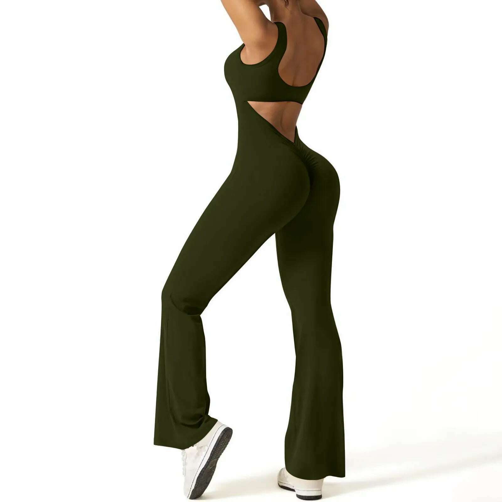 KIMLUD, Women's Fashion Jumpsuit Solid Color Sexy Backless Tight Fitting Clothing Elastic Sports Sleeveless Jumpsuit комбинезон женский, Army Green / M, KIMLUD APPAREL - Womens Clothes