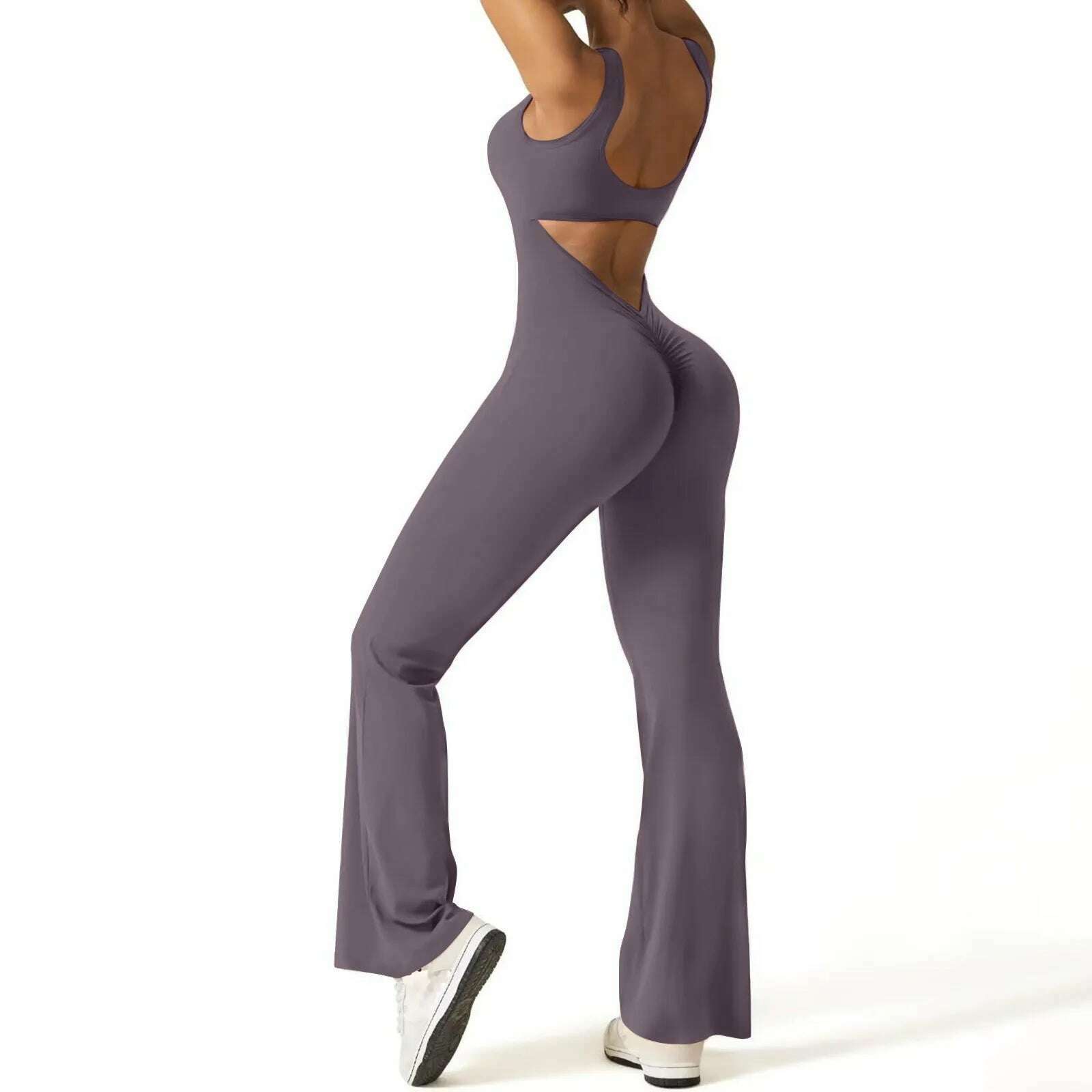KIMLUD, Women's Fashion Jumpsuit Solid Color Sexy Backless Tight Fitting Clothing Elastic Sports Sleeveless Jumpsuit комбинезон женский, Light Purple / XL, KIMLUD APPAREL - Womens Clothes