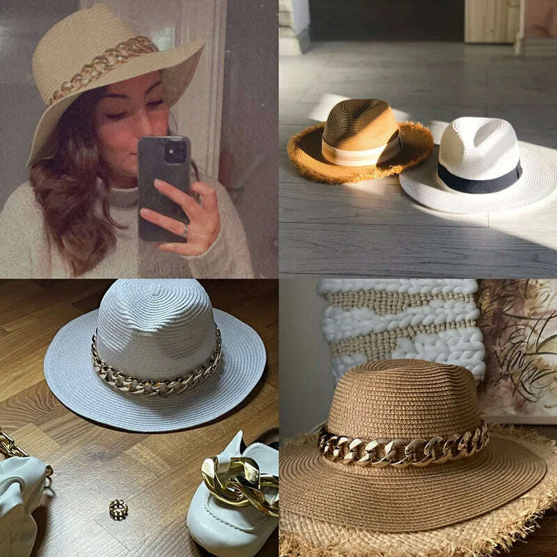 Women's Hat Hats for Women Summer Straw Sun Hats Men's Caps Sun Protection Beach Summer Women Men Panama Straw Hat Gorras Hombre - KIMLUD